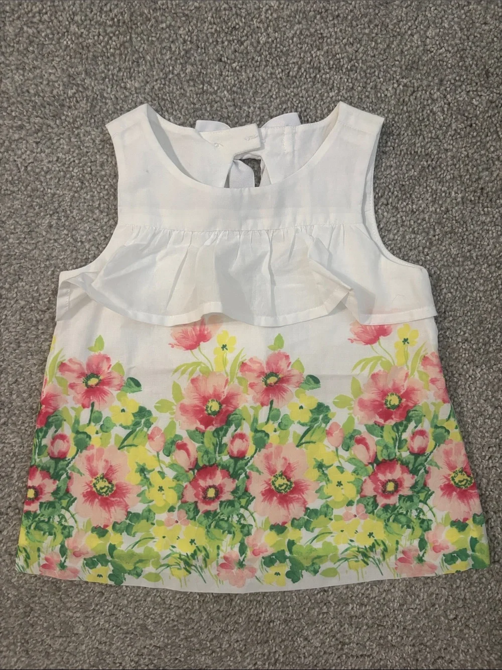 Janie and Jack White Tank with Pink and Yellow Floral Border